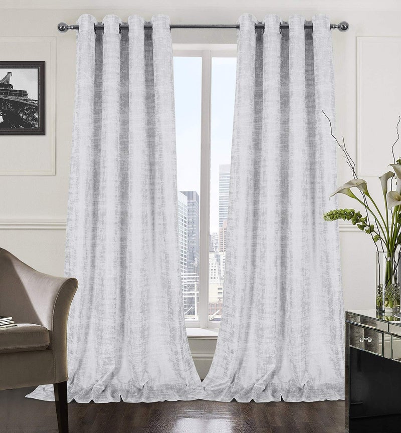always4u White Soft Velvet Curtains 108 Inch Length Long Luxury Bedroom Curtains Silver Foil Print Window Treatments for Living Room Set of 2 - Image 1